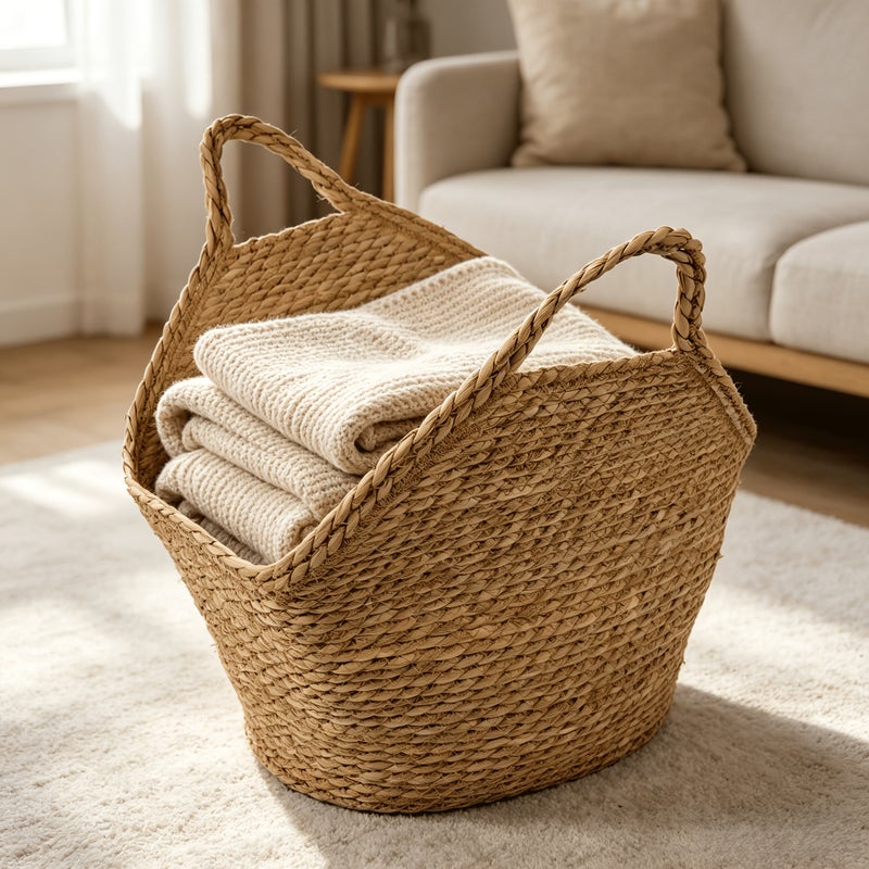Woven Storage Basket with Handles, Multi-Purpose Organizer for Laundry And Home Essentials, Shelf Baskets - Image 2