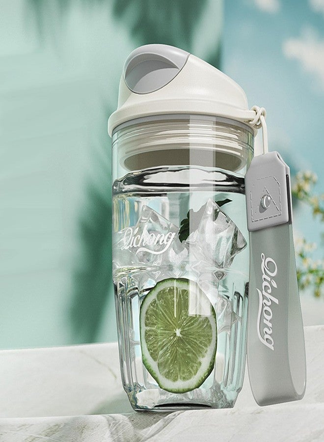 DEARART 14oz Coffee Cup Water Bottle Cute Design, One Hand Leak Proof TRITAN Material, Narrow Spout Clear Bottle with Buckle, Suit Office School Yoga Travel, White - Image 1