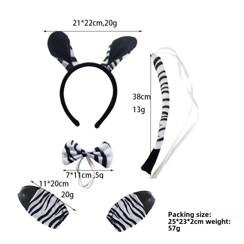 Generic Halloween Animal Ears Headband Set for Kids Greaway Zebra Ears Three-Piece Black Hooves Gloves