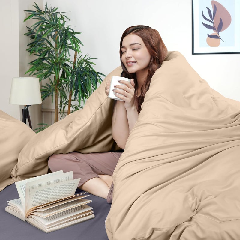 طقم غطاء لحاف من Utopia Bedding مقاس كامل - 1 غطاء لحاف مع 2 غطاء وسادة - 3 قطع غطاء لحاف بإغلاق بسحاب - مايكروفايبر ممشط فائق النعومة، 80 × 90 بوصة (كامل، بيج) - Image 3