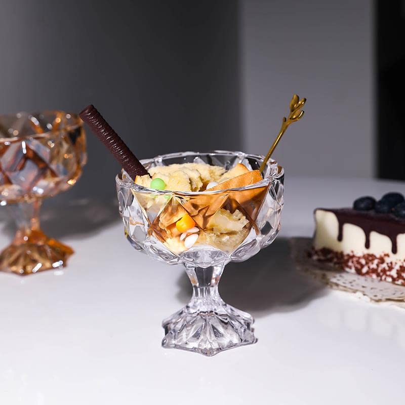 WRINGO Crystal Glass Ice Cream Bowl Home Kitchen Serving Platter or Dessert Cup for Sundae Sweets Snacks Fruit Pudding Nuts or Dip Serving Bowls Diamond Cups Set of 6 - Image 2