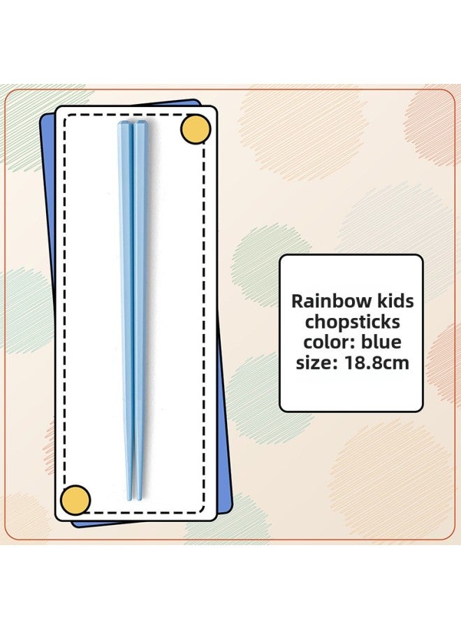 Ins High-value Rainbow Color Children's Hexagon Alloy Chopsticks High Temperature Resistant Non-mildew Portable Short Chopsticks-Color:Sky Blue (opp Bag)  - Image 1