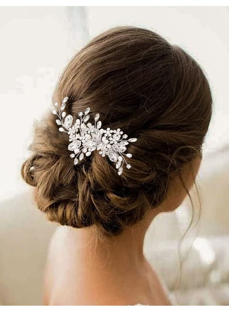 Excefore Crystal Bride Wedding Hair Comb, Pearl Bridal Hair Piece Hair Accessories For Women And Girls, Silver - Image 5