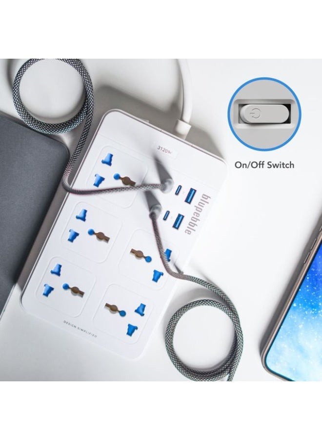 Blupebble Surge Protector 11-In-1 Universal Power Hub 3120W 2 USB-A 4 USB-C 2M - Image 2