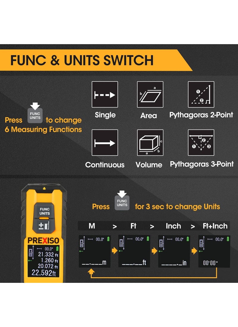 Prexiso Prexiso Dual Laser Measure 230Ft Rechargeable Laser Distance Meter Multiple Units IP54 Waterproof LithiumIon Battery Rangefinder  - Image 4