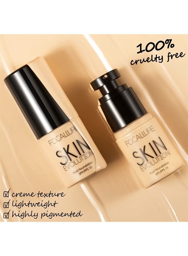 FOCALLURE 2 Pcs Liquid Foundation, Skin Evolution Foundation + Concealer, Full Coverage Foundation Makeup, Durable, Waterproof, Oil-Control, Hides Wrinkles & Lines, Warm Ivory - Image 1