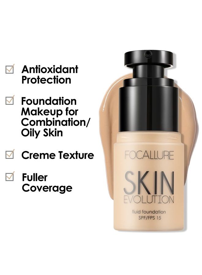 FOCALLURE 2 Pcs Liquid Foundation, Skin Evolution Foundation + Concealer, Full Coverage Foundation Makeup, Durable, Waterproof, Oil-Control, Hides Wrinkles & Lines, Warm Ivory - Image 2
