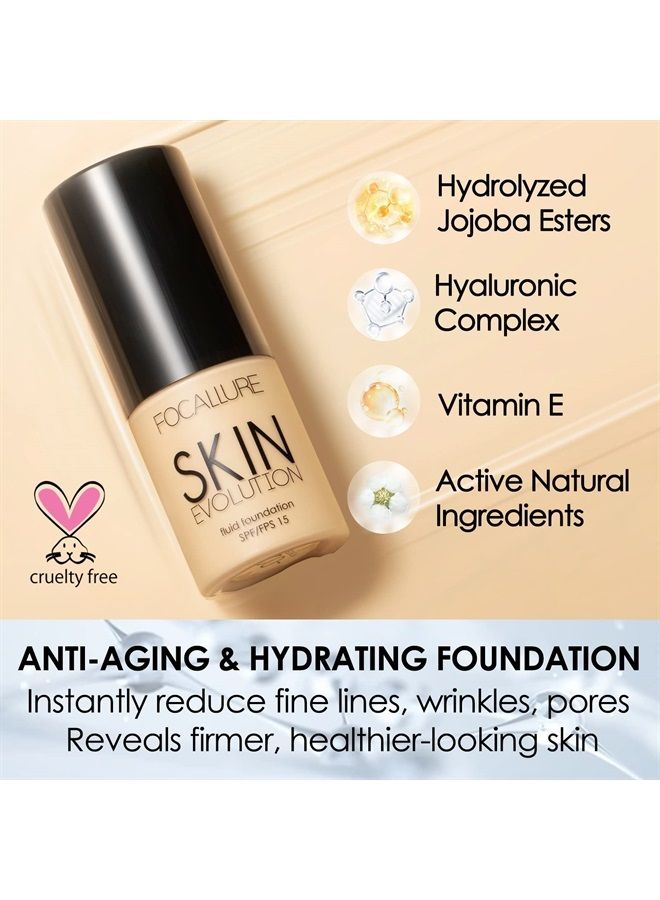 FOCALLURE 2 Pcs Liquid Foundation, Skin Evolution Foundation + Concealer, Full Coverage Foundation Makeup, Durable, Waterproof, Oil-Control, Hides Wrinkles & Lines, Warm Ivory - Image 3