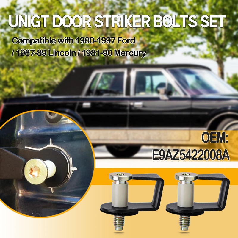 UNIGT 2 Pack Door Striker Bolts Set Includes Bushing Compatible with 1980-1997 Ford / 1987-89 Lincoln / 1981-90 Mercury Door Latch Lock Striker Bolts Replace E9AZ5422008A / 38448 - Image 3