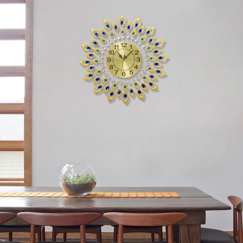 JUGV 24.0 Inch Gold Large Wall Clocks for Living Room Decor,Elegant 3D Modern Wall Clock with Dial Arabic Numberals Non-Ticking Silent Big Wall Clocks,Diamond Round Home Decoration Kitchen Clocks - Image 5
