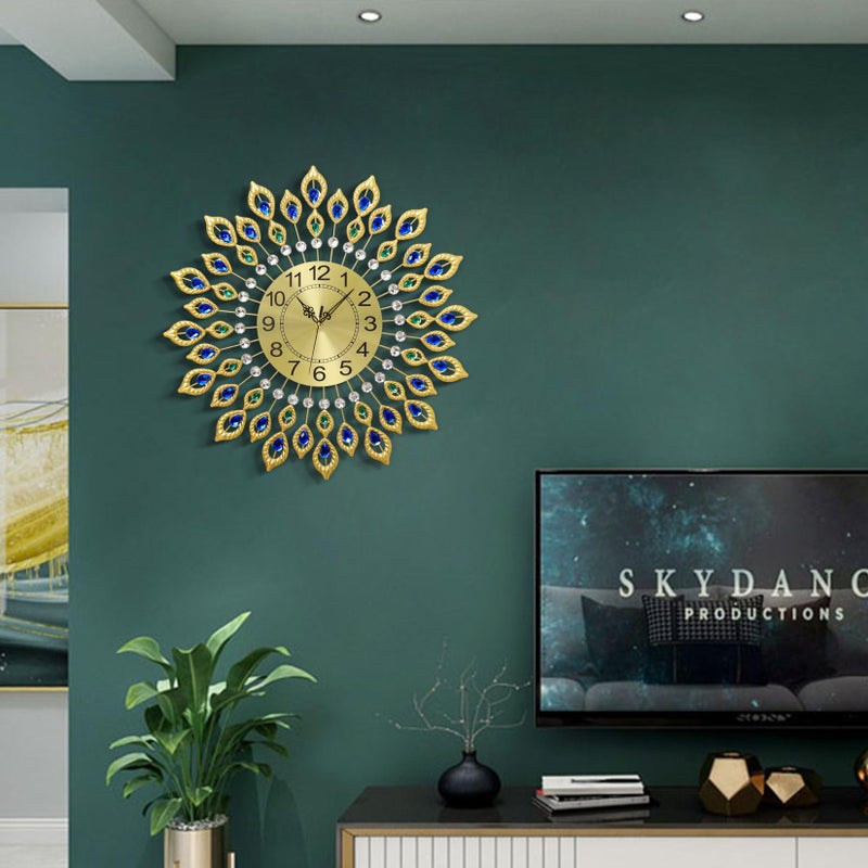 JUGV 24.0 Inch Gold Large Wall Clocks for Living Room Decor,Elegant 3D Modern Wall Clock with Dial Arabic Numberals Non-Ticking Silent Big Wall Clocks,Diamond Round Home Decoration Kitchen Clocks - Image 3