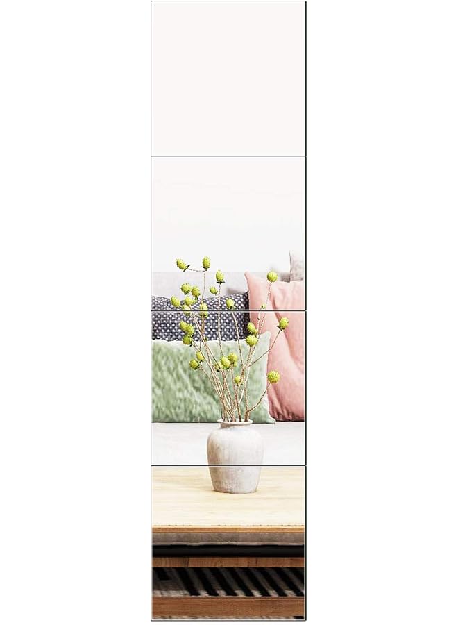 The Bros Full Length Mirror Tiles - 12 Inch x 4Pcs Frameless Wall Mirror Set Make Up Mirror for Home Gym Vanity Bedroom, Living Room - Image 1