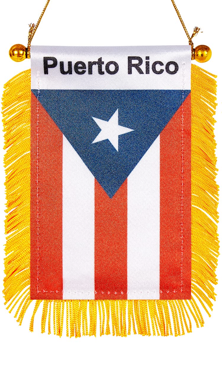 WXTWK 3 X 5 Inch Puerto Rico Flag Puerto Rican Window Hanging Flag Small Mini Car Flags Banners Rearview Mirror Decoration With Suction Cup Golden Fringy Banner - Image 1