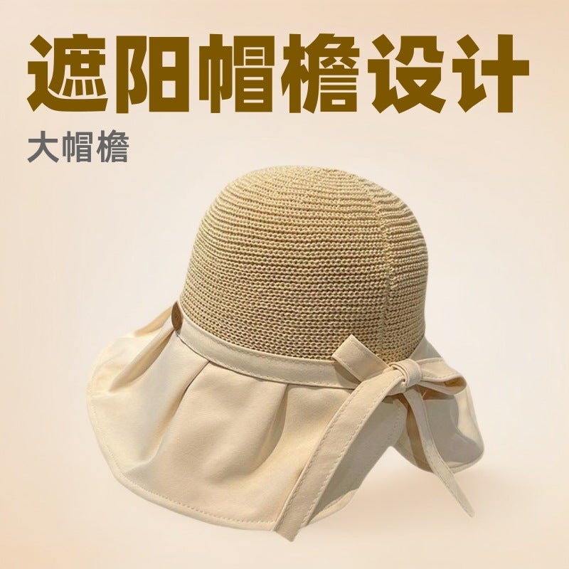 Large Brim Face-Covering Fisherman's Hat for Women, Summer Sun Hat, Versatile Travel Sun Protection Straw Hat, Thin New Style - Image 3