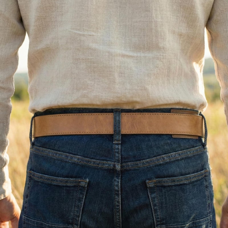 BC Belts Leather Belt Strap with Vintage Distressed Texture 1.5" Wide with Snaps (Tan/Light Brown-M) - Image 3