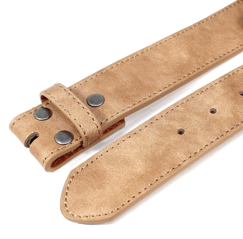 BC Belts Leather Belt Strap with Vintage Distressed Texture 1.5" Wide with Snaps (Tan/Light Brown-M) - Image 5