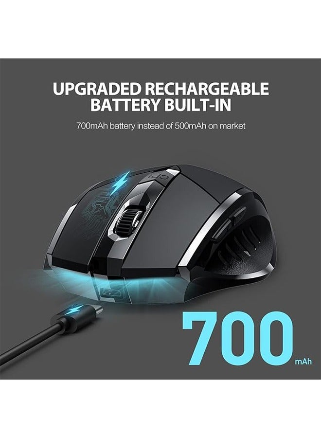 inphic PM6 Wireless Mouse,  Rechargeable Wireless Mouse, Silent Office And Game Mouse, Ergonomic Optical Portable Mouse For Laptops Android Windows Mac OS, Black - Image 3