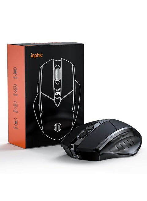 inphic PM6 Wireless Mouse,  Rechargeable Wireless Mouse, Silent Office And Game Mouse, Ergonomic Optical Portable Mouse For Laptops Android Windows Mac OS, Black