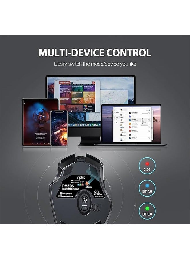 inphic PM6 Wireless Mouse,  Rechargeable Wireless Mouse, Silent Office And Game Mouse, Ergonomic Optical Portable Mouse For Laptops Android Windows Mac OS, Black - Image 5