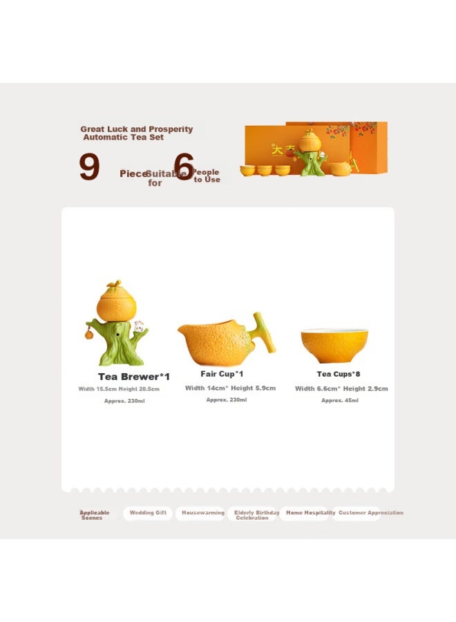 Bw Lucky Prosperity Automatic Tea Set Lazy Tea Brewing Anti-scald Kung Fu Tea Set Housewarming Gift 9-piece Set - Image 1