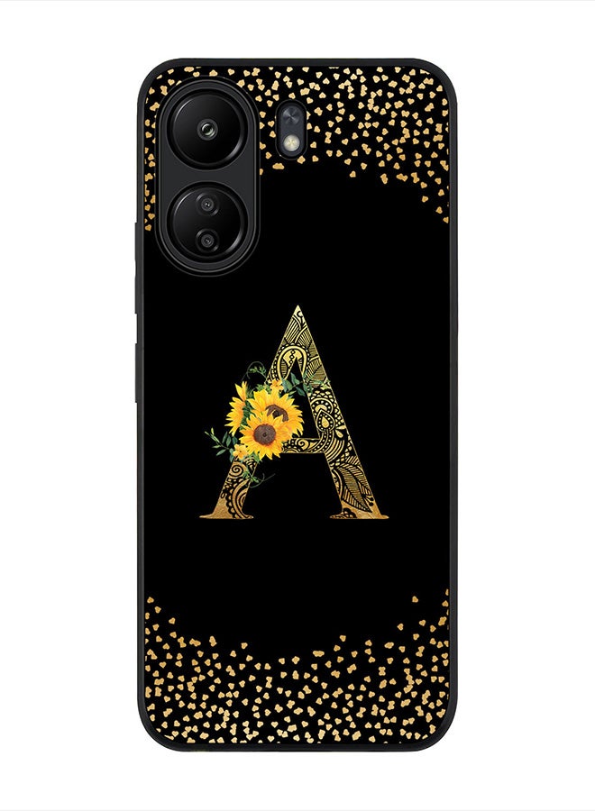 Stylizedd Rugged Black Edge Case for Xiaomi Redmi 13C 4G, Slim fit Case Cover Custom Monogram Initial Letter Mandala Floral Pattern Alphabet- A (Black)  - Image 1