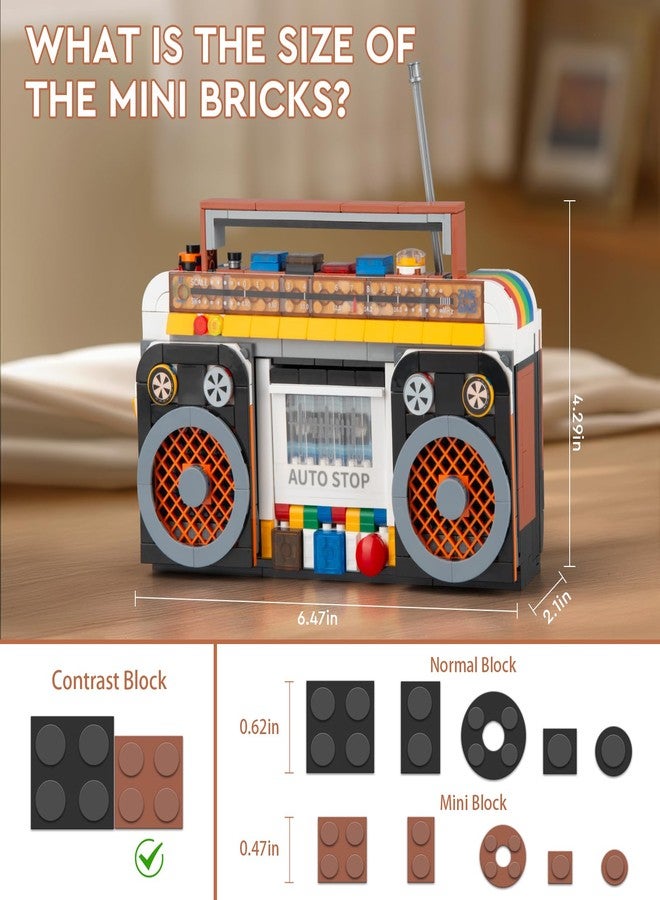 Vziimo Retro Radio Classic Series Building Blocks Set, Collectible Vintage Music Player Display Mini Model Kit, Creative Gift Toys for Adults Teens 14+ (554 Pieces) - Image 3