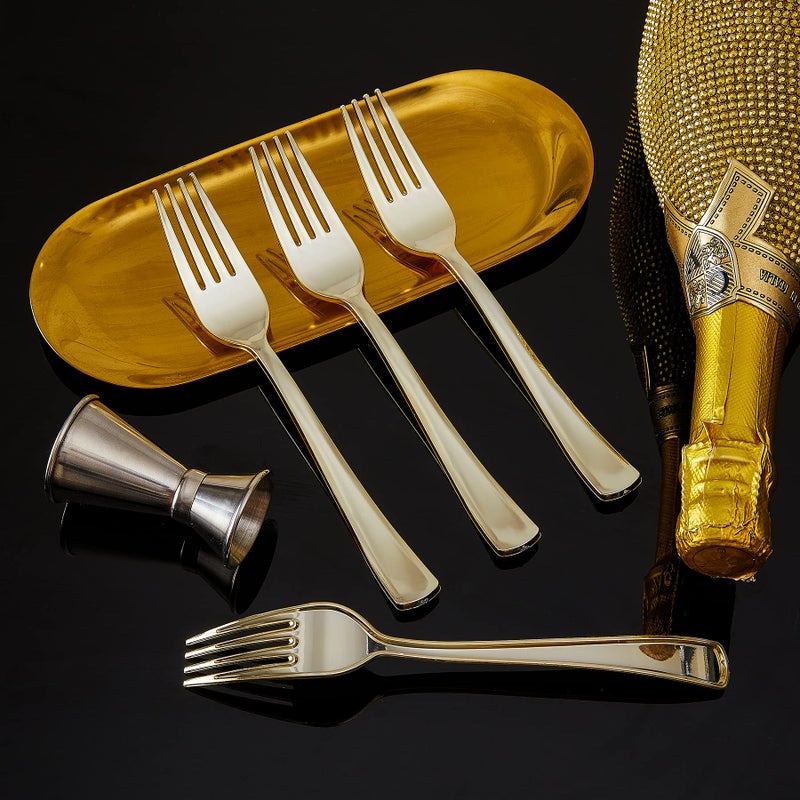N9R 180Pcs Gold Plastic Forks  Solid  Durable and Heavy Duty Plastic Forks  Perfect Utensils for Parties  Weddings and other Formal Events - Image 3