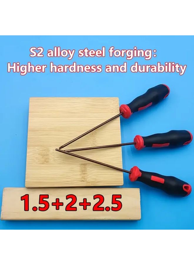 مجموعة مفكات سداسية مسطحة من الفولاذ S2 بمقبض أحمر وأسود عالي التقنية 1.5، 2، 2.5، 3، 4، 5، 6 مم - Image 1