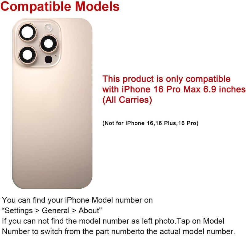 Perzework استبدال الزجاج الخلفي لجهاز آيفون 16 برو ماكس 6.9 بوصة مع مجموعة أدوات الإصلاح وجميع الأجزاء اللازمة (تيتانيوم صحراوي) - Image 2