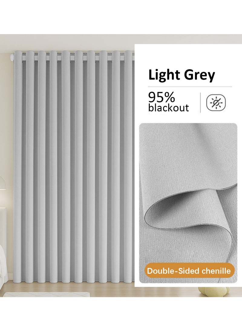 Double-Sided Chenille Blackout Curtain – Grommet Top, 95% Light Blocking, Single Panel, Fits Windows 125–165 cm Wide (Light Grey W250 × H310 cm) - Image 2