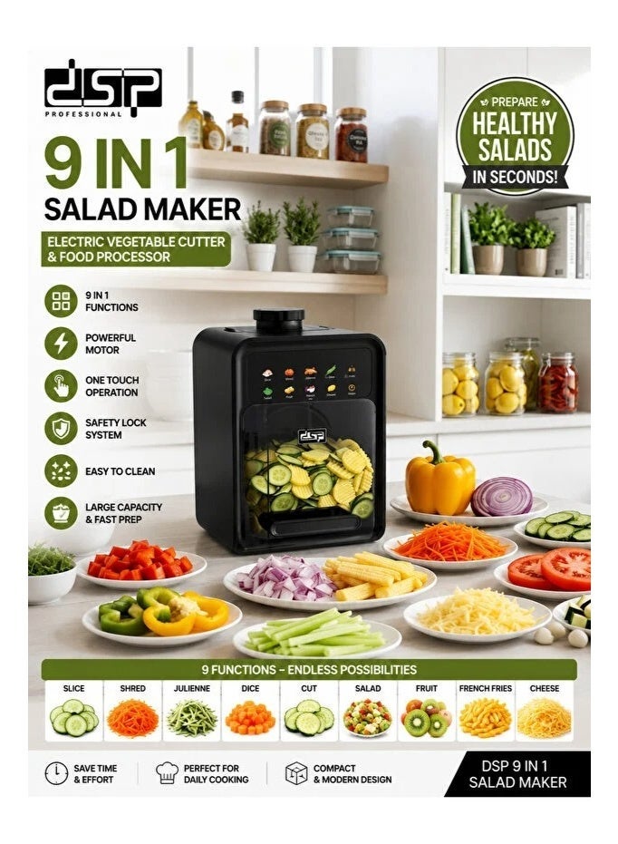 DSP KM5078 9-in-1 Professional Salad Maker, 800W power, 925mL bowl, multi-blades for easy slicing - Image 1