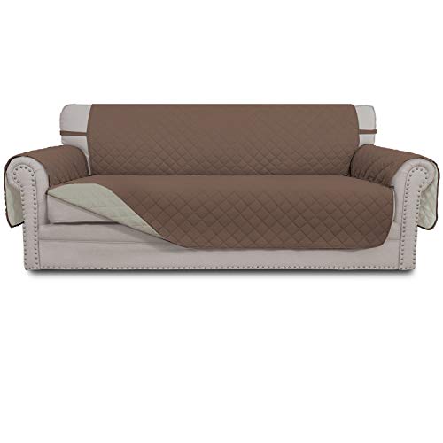 Easy-Going Reversible Oversized Couch Cover for 3 Cushion Couch Sofa Cover for Dogs Water Resistant Furniture Protector Cover with Foam Sticks for Pet (Oversized Sofa, Brown/Beige) - Image 1