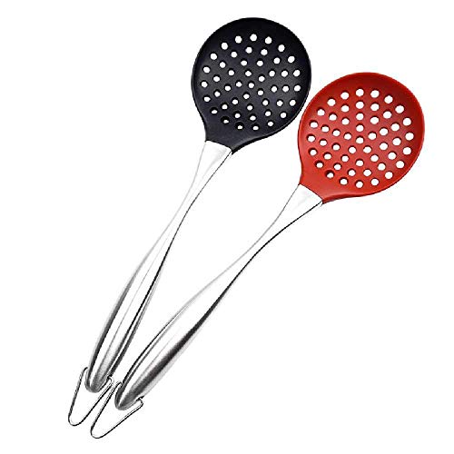 Baskety Premium Siliocne Nylon Stainless Steel Fring Spoon Strainer Slotted Spoon Ladle Spatula Turner Skimer Conlander Silicone Kitchen Utensil Set for Cooking Mix Pack of 2 - Image 1