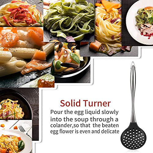 Baskety Premium Siliocne Nylon Stainless Steel Fring Spoon Strainer Slotted Spoon Ladle Spatula Turner Skimer Conlander Silicone Kitchen Utensil Set for Cooking Mix Pack of 2 - Image 2