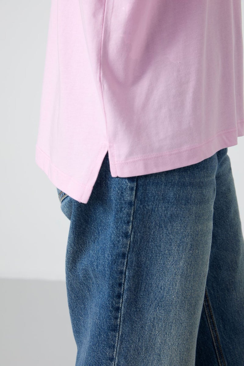 Tommy Life Pink Combed Modal Soft Touch Oversize Fit Basic Women's T-Shirt - 97285  - Image 3