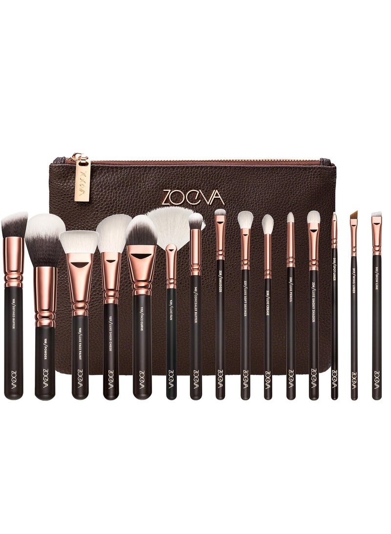 زويفا مجموعة فرش مكياج من زويفا فاشون، 15 قطعة، أدوات فرش دازل كولور للنساء، كريم أساس، خافي عيوب، بودرة، أحمر خدود، مزج، وجه، ظلال عيون، مجموعات فرش سوداء - Image 1