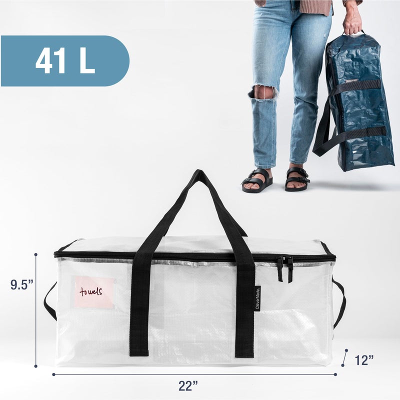 CleverMade Duffle Storage Reusable Grocery Tote - 41L - Pack of 2 - Transparent - Collapsible Storage Shopping Organizer - Heavy Duty Utility Bag Home - Image 2