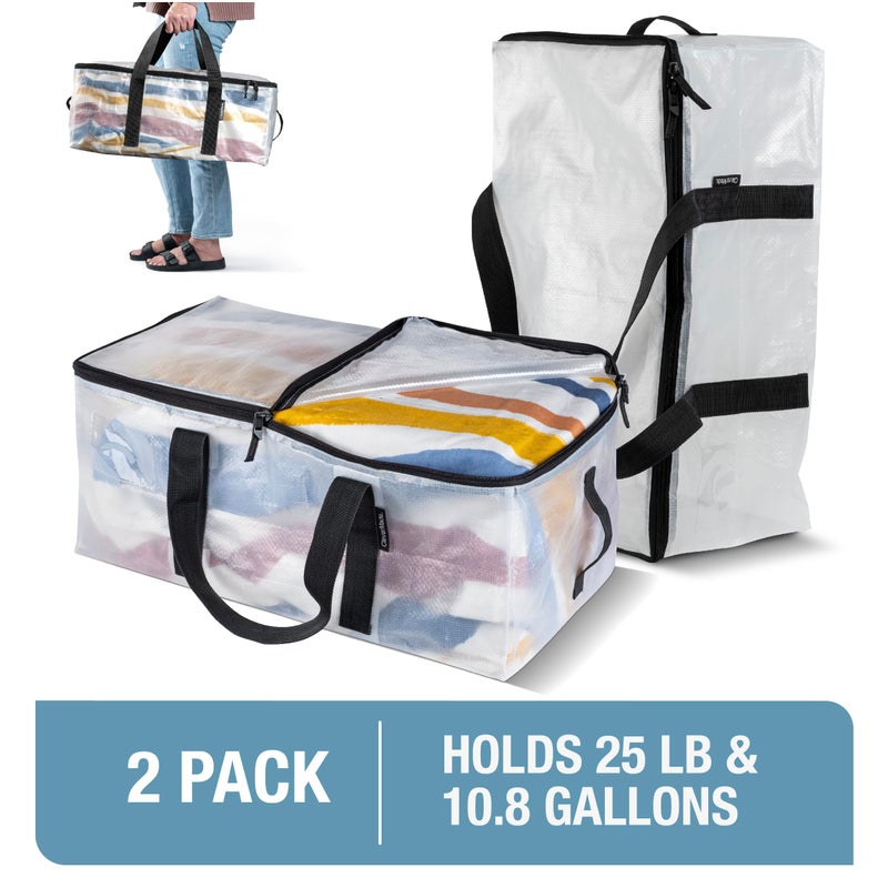 CleverMade Duffle Storage Reusable Grocery Tote - 41L - Pack of 2 - Transparent - Collapsible Storage Shopping Organizer - Heavy Duty Utility Bag Home - Image 4