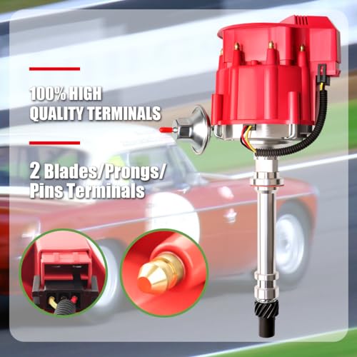 MAS Racing HEI Ignition Distributor with Wiring Set Replacement for Chevy 302 454 gm SBC BBC 65k Coil 7500RPM Chevrolet C10 GMC 400 350 V8 4.6L 5.0L 5.7L 6.5L 6.6L 7.4L(HEI Red Cap) - Image 2