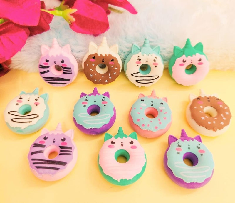 Tera13 Return Gifts for Kids - Unicorn and Donut Shape Eraser Set (6 Pcs) - Non-Toxic Stationary Items for Girls' Birthday - Image 1