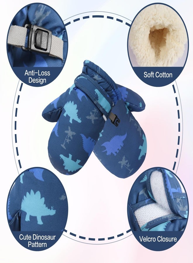 Fynnsure Toddler Mittens Lined Fleece Snow Gloves for Boys Girls Kids Winter Ski Gloves Baby Mittens, Blue&gray Dinosaur, 4-6 Years - Image 2
