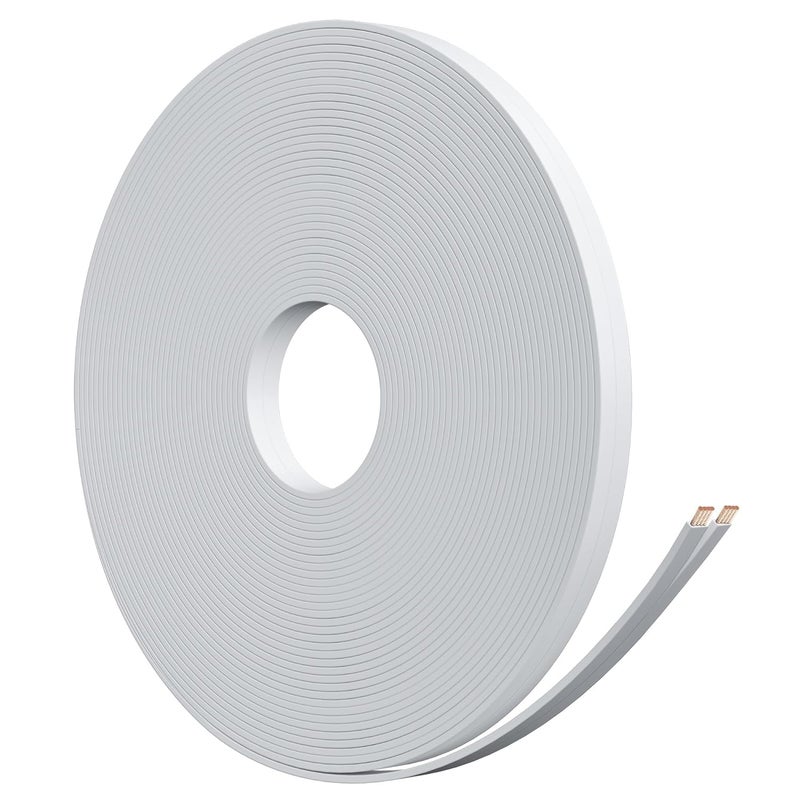 HIFIND Premium 14 Gauge Flat Speaker Cable Wire 15 Ft White, OFC Electrical Low Voltage Audio Wire 14/2 AWG, Thin PVC CL2 in Wall Rated Outdoor for Home Theater, Car Stereo, Automotive - Image 1