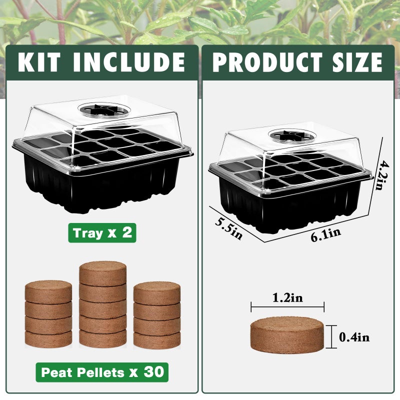 Zeedix 2 Set Seed Starter Tray Kits with Soil, 2 Pack Seed Trays with 30 Pack Coco Coir Pellets, Adjustable Humidity Germination Tray with Dome Lids for Indoor Plants, Greenhouse for Vegetables Garden - Image 5