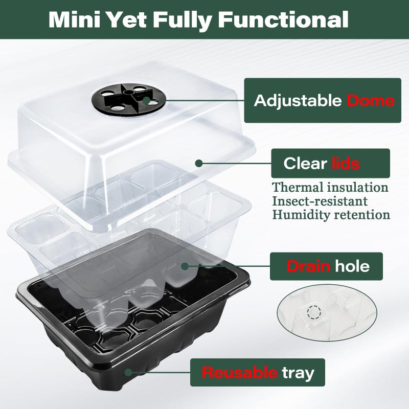 Zeedix 2 Set Seed Starter Tray Kits with Soil, 2 Pack Seed Trays with 30 Pack Coco Coir Pellets, Adjustable Humidity Germination Tray with Dome Lids for Indoor Plants, Greenhouse for Vegetables Garden - Image 2