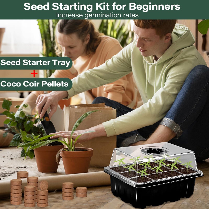 Zeedix 2 Set Seed Starter Tray Kits with Soil, 2 Pack Seed Trays with 30 Pack Coco Coir Pellets, Adjustable Humidity Germination Tray with Dome Lids for Indoor Plants, Greenhouse for Vegetables Garden - Image 4