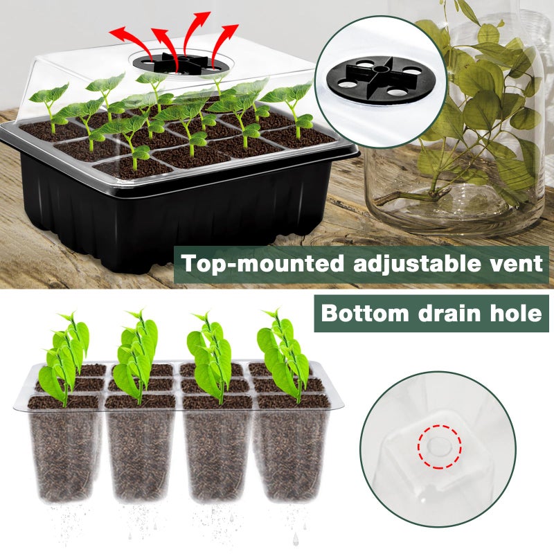 Zeedix 2 Set Seed Starter Tray Kits with Soil, 2 Pack Seed Trays with 30 Pack Coco Coir Pellets, Adjustable Humidity Germination Tray with Dome Lids for Indoor Plants, Greenhouse for Vegetables Garden - Image 3