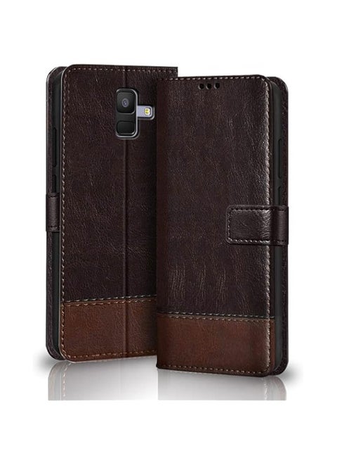 Flip Back Cover Case for Samsung Galaxy J8 / A6 Plus / On8 Infinity | Inbuilt Stand & Pockets | Dual-Color Leather Finish Flip for Samsung J8 / A6 Plus / On8 Infinity (Coffee & Brown)