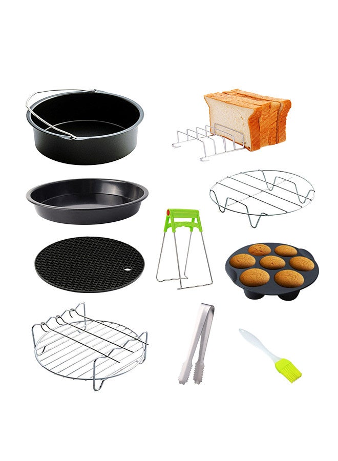 10Pcs Air Fryer Accessory Kit Frying Baking Pan Rack Pizza Tray Pot Metal Holder Bread Bracket Cupcake Mould Set for 3.2QT-5.8QT Air Fryer  - Image 4