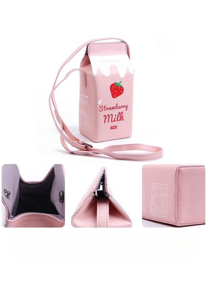 Generic Girls Strawberry Milk Carton Crossbody Bag, Students Creative Sweet Shoulder Bag Sling Bag Side Bag, Cute Magnetic Buckle Box Wallet Mobile Phone Bag Coin Purse Card Holder for Women  - Image 5