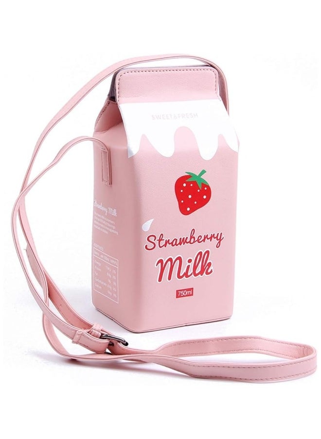 Generic Girls Strawberry Milk Carton Crossbody Bag, Students Creative Sweet Shoulder Bag Sling Bag Side Bag, Cute Magnetic Buckle Box Wallet Mobile Phone Bag Coin Purse Card Holder for Women  - Image 1